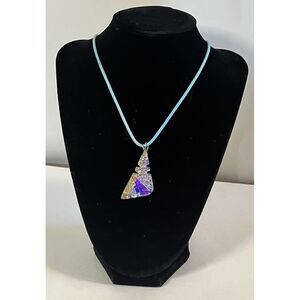 Unique Handcrafted Holographic Multicolor Asymmetrical Glass Pendant Necklace